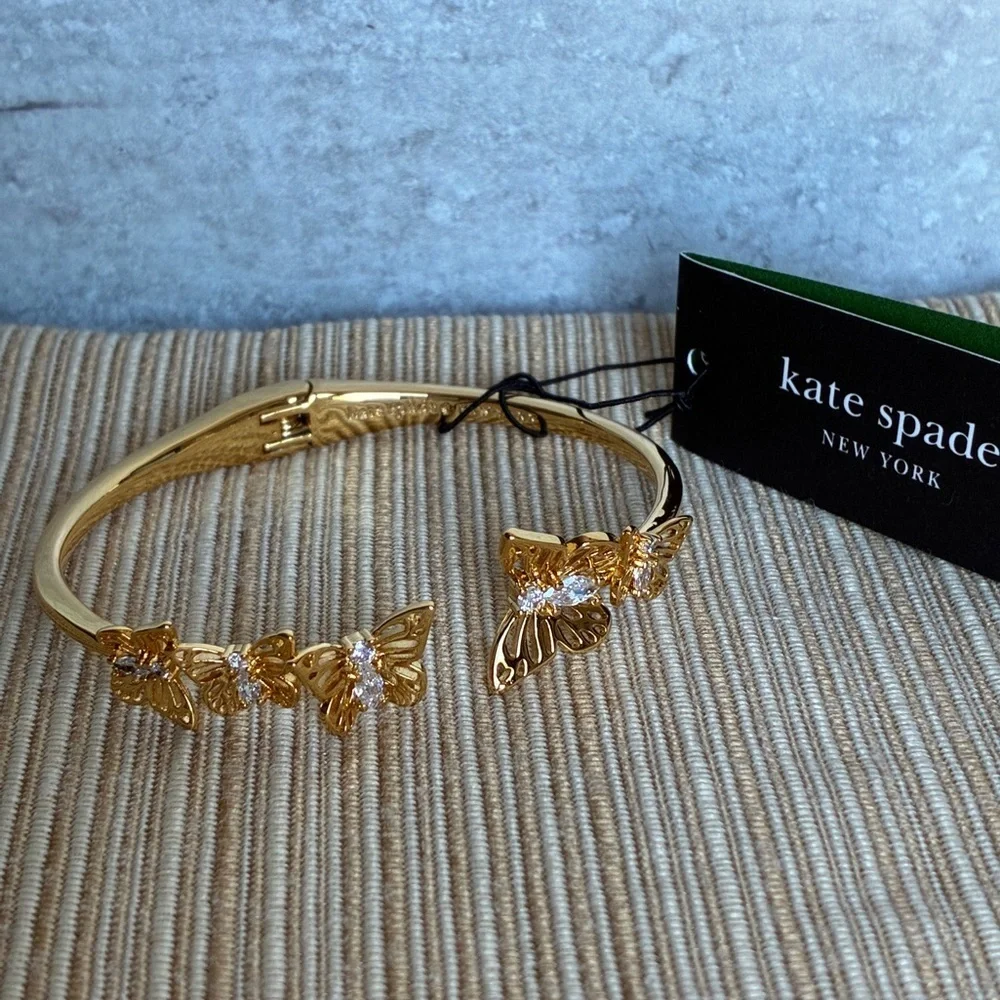 Kate Spade New York Gold Butterfly Hinged Bracelet With Cubic Zirconias